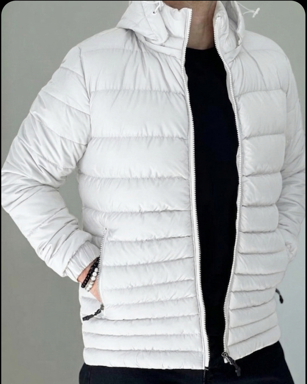 Fashion White Woolen Puff Jacket With Detachable hoodie cap Cotton Material woolen Inner Lining Jacket For men