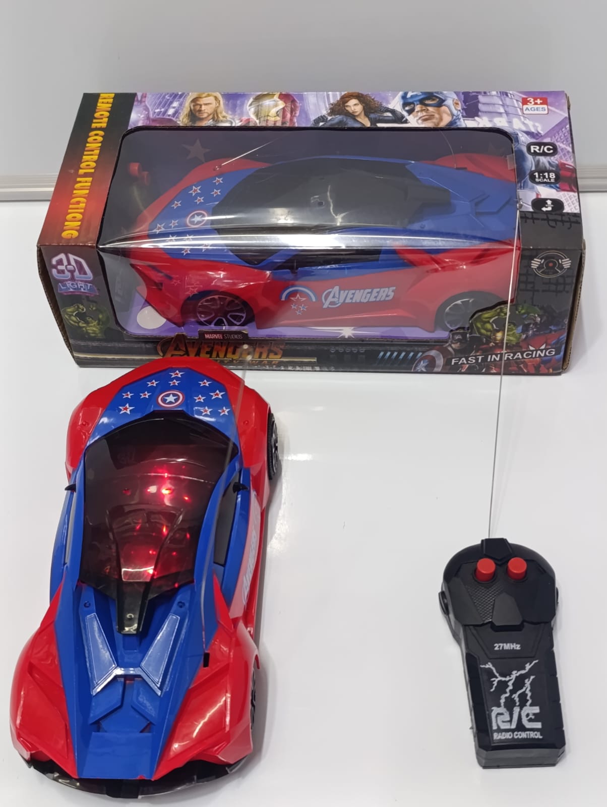 ⚡ Hot Deal ⚡ Avengers Remote Control Car Toy – High Speed RC Racing Car with Lights, Rechargeable Battery & Kids Interactive Driving Fun