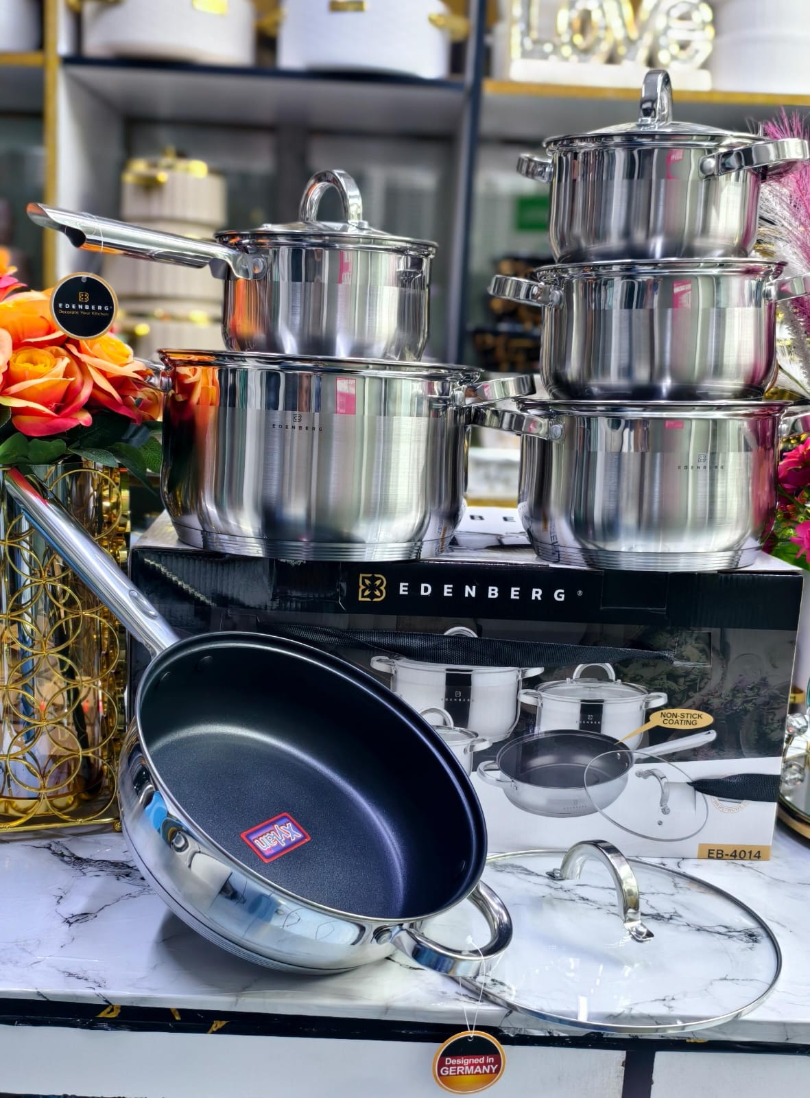 🍲 Edenberg 12PCS Stainless Steel Cookware Set – Durable Pots & Pans Set | Mirror Finish Kitchen Cooking Set with Lids