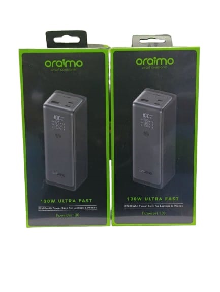 Oraimo PowerJet 130 Ultra Fast Power Bank 27600mAh,130W Multi-Device Type-C Charging for Laptops,MacBooks & Phones, AniFast Smart Charge, Smart Digital Display,Flight Friendly (OPB-727SQ) + FREE CABLE