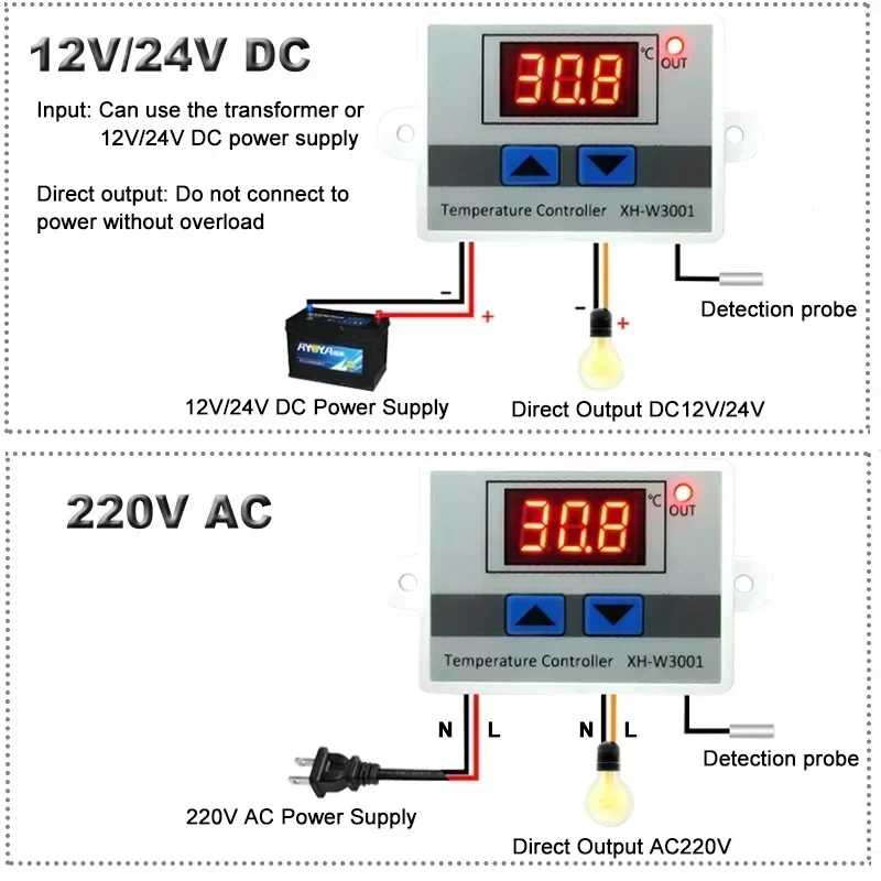 XH-W3001  110V 220V AC Digital Temperature Controller W3001 For Incubator Heating Switch Thermostat NTC Sensor
