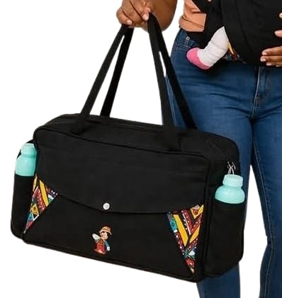 All-Day Essentials Diaper Bag with Ankara Detailing (ASSORTED ANKARA PATCHES AND DECORATION).