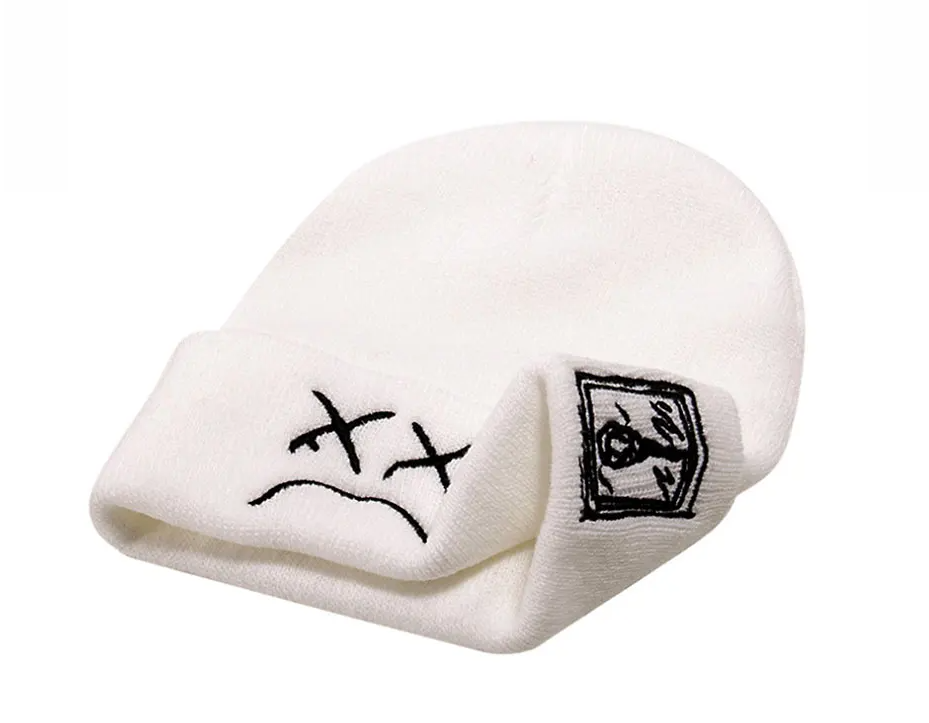 Beanie, Knitted Hat, hip-hop style, Embroidered Knitted hat with sad Expression, Warm Woolen hat for men and women