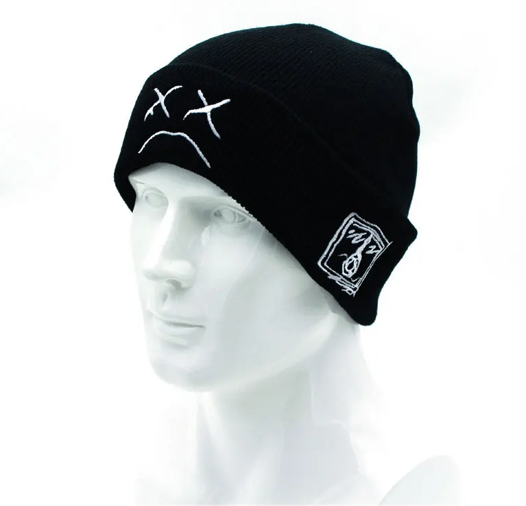 Beanie, Knitted Hat, hip-hop style, Embroidered Knitted hat with sad Expression, Warm Woolen hat for men and women