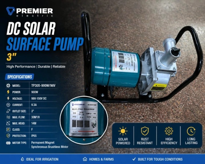 Brushless DC Solar Surface Pump 900W – 96V–150V, 3” High Flow Outlet 💧☀️