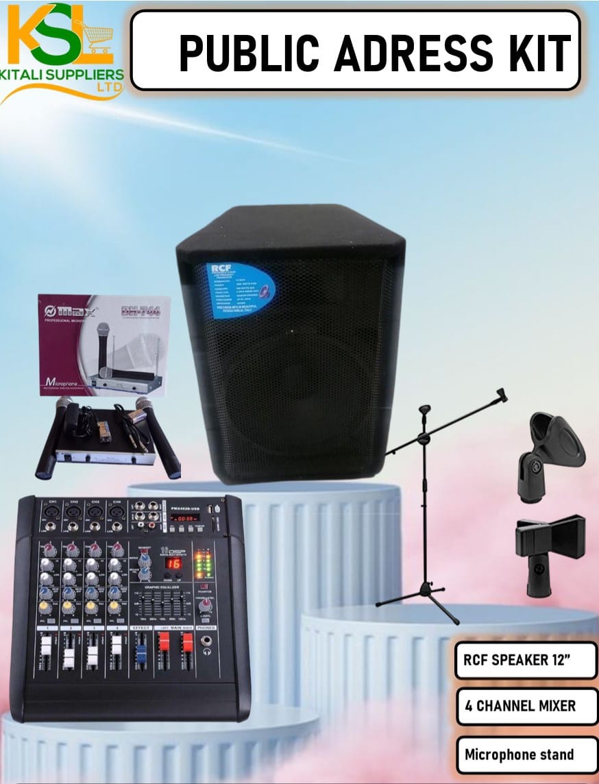 Professional Public Address Kit – RCF 12” Speaker, 4CH Mixer, Mic Stand & Omax Microphone 🎤🔊