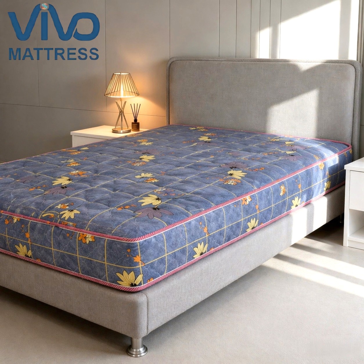 Vivo High Density Quilted Mattress with Elegant Flower Pattern - Premium Comfort Bed Mattress for Home Bedroom | Durable construction & Enjoy peaceful sleep without back pain