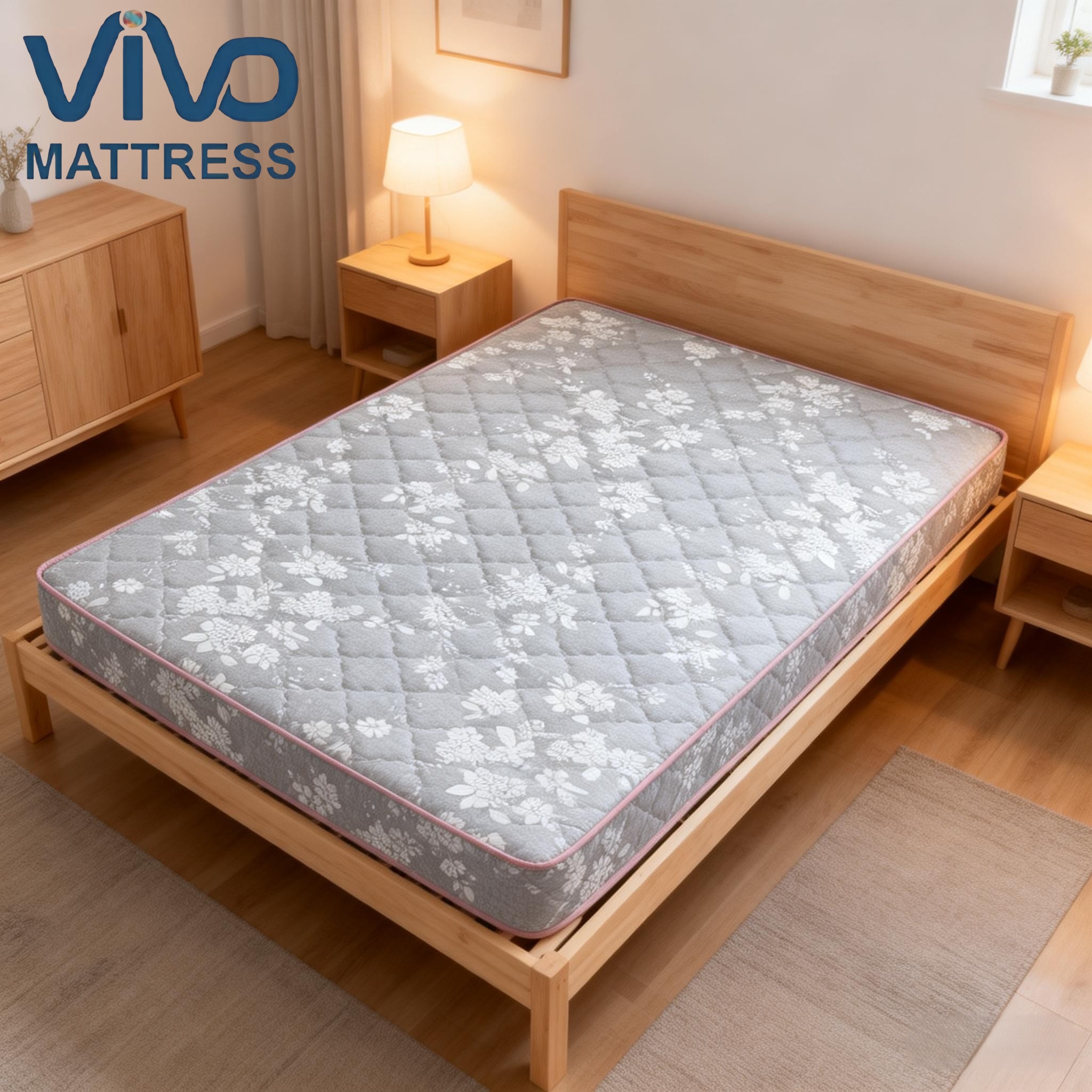 Vivo Quilted High Density Mattress - Grey Floral | Very Comfortable Durable Affordable Well-Designed Bedroom Furniture Mattress for Bedroom Comfort(As picture)