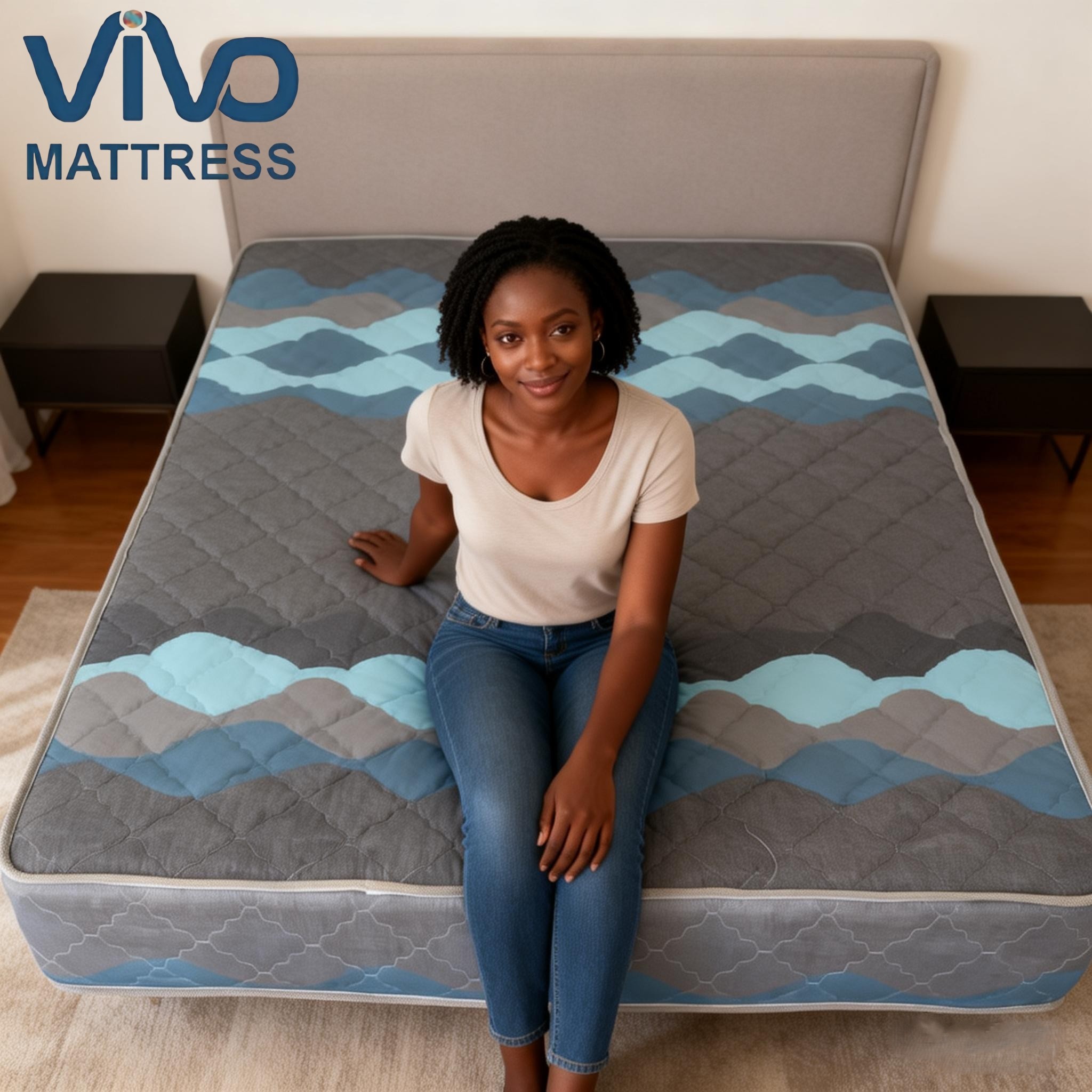 Vivo Super High Density Quilted Mattress Black with Elegant Flowers | Premium Bedroom Furniture Mattress | Superior Comfort And Support For Quality Sleep