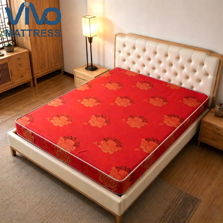 Vivo Super High Density Floral Mattress - Premium Comfort Bedroom Furniture Mattress | Red Floral Design , Comfortable & Durable for Bedroom Use
