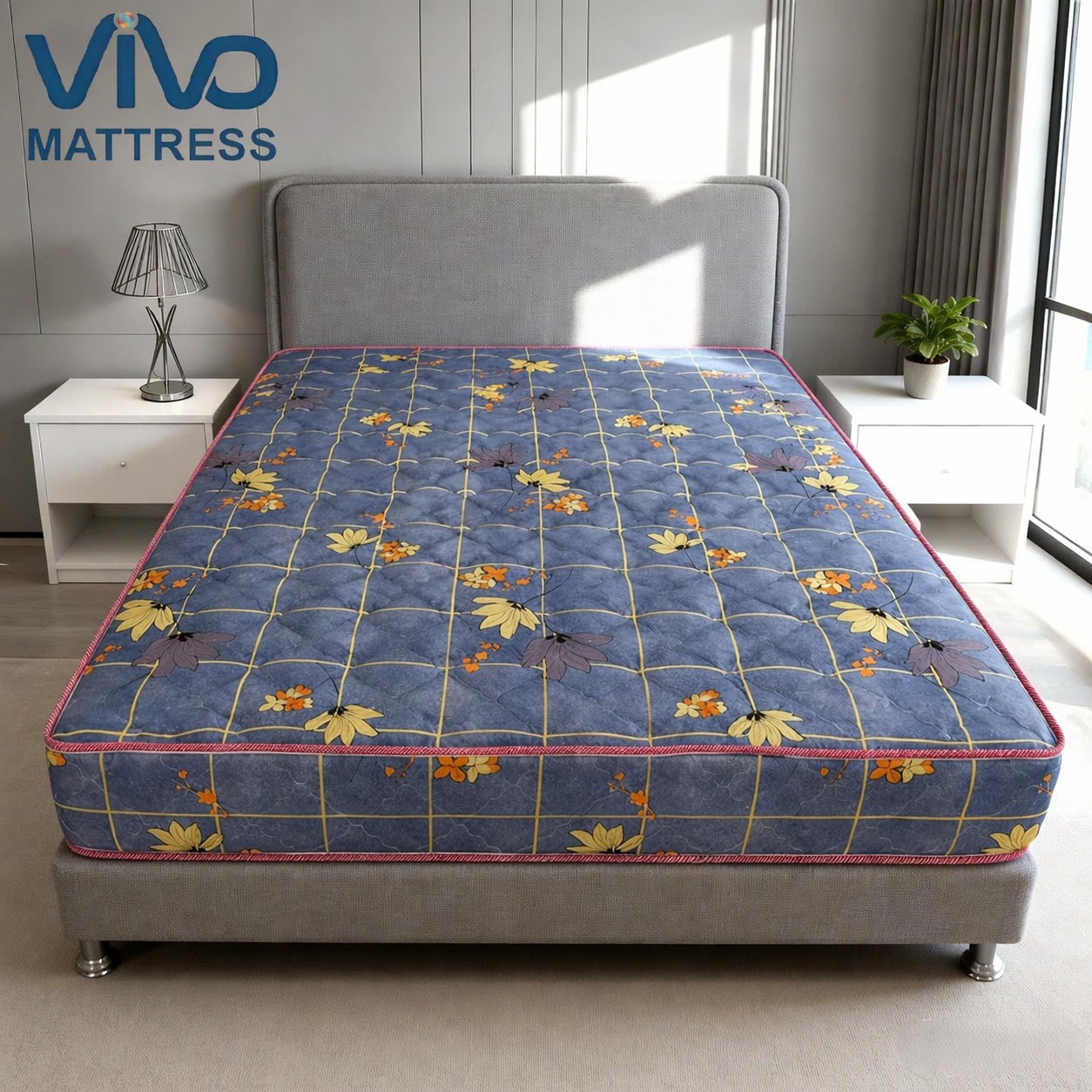 Vivo High Density Quilted Mattress with Elegant Flower Pattern - Premium Comfort Bed Mattress for Home Bedroom | Durable construction & Enjoy peaceful sleep without back pain