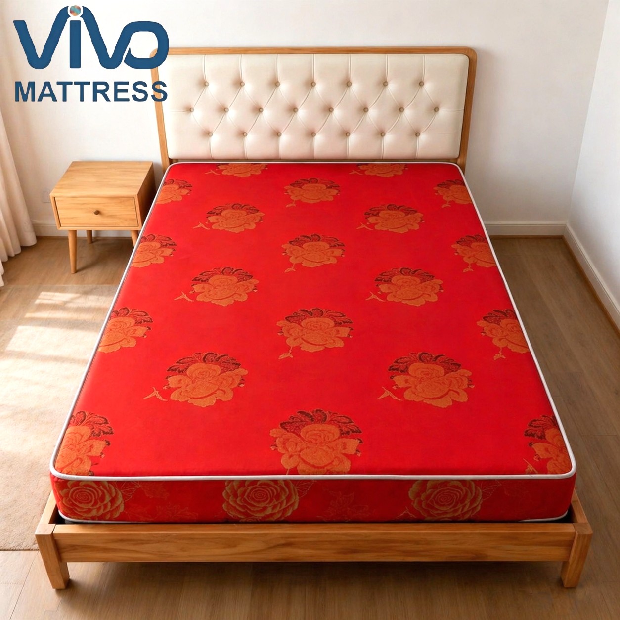 Vivo Super High Density Floral Mattress - Premium Comfort Bedroom Furniture Mattress | Red Floral Design , Comfortable & Durable for Bedroom Use