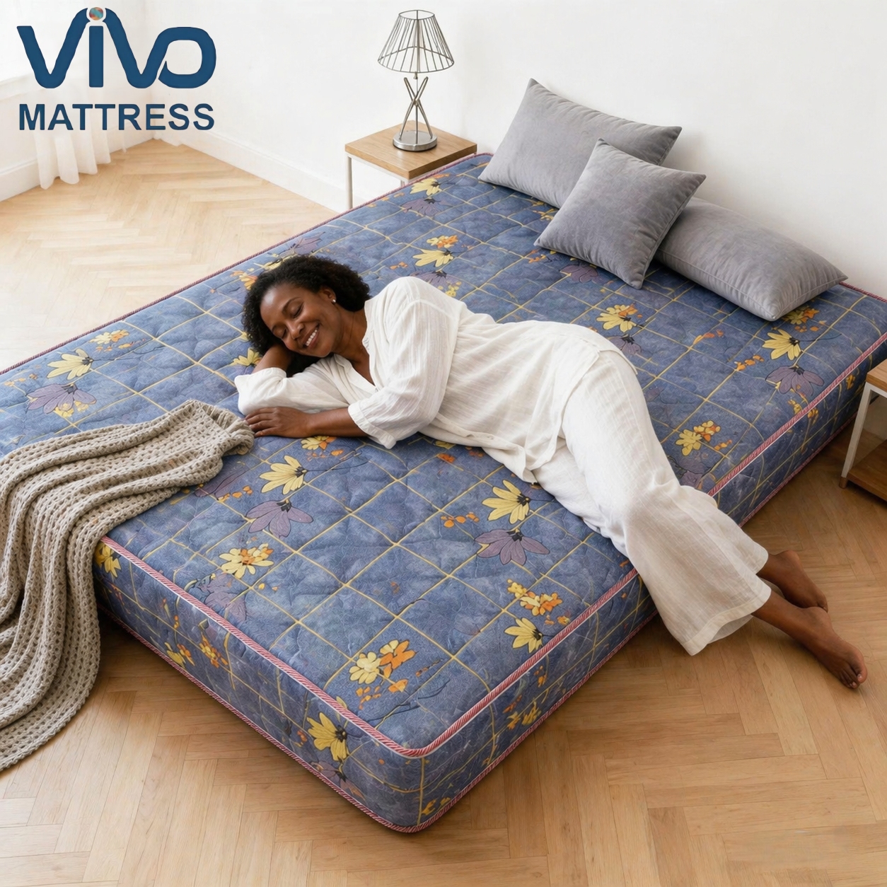 Vivo High Density Quilted Mattress with Elegant Flower Pattern - Premium Comfort Bed Mattress for Home Bedroom | Durable construction & Enjoy peaceful sleep without back pain