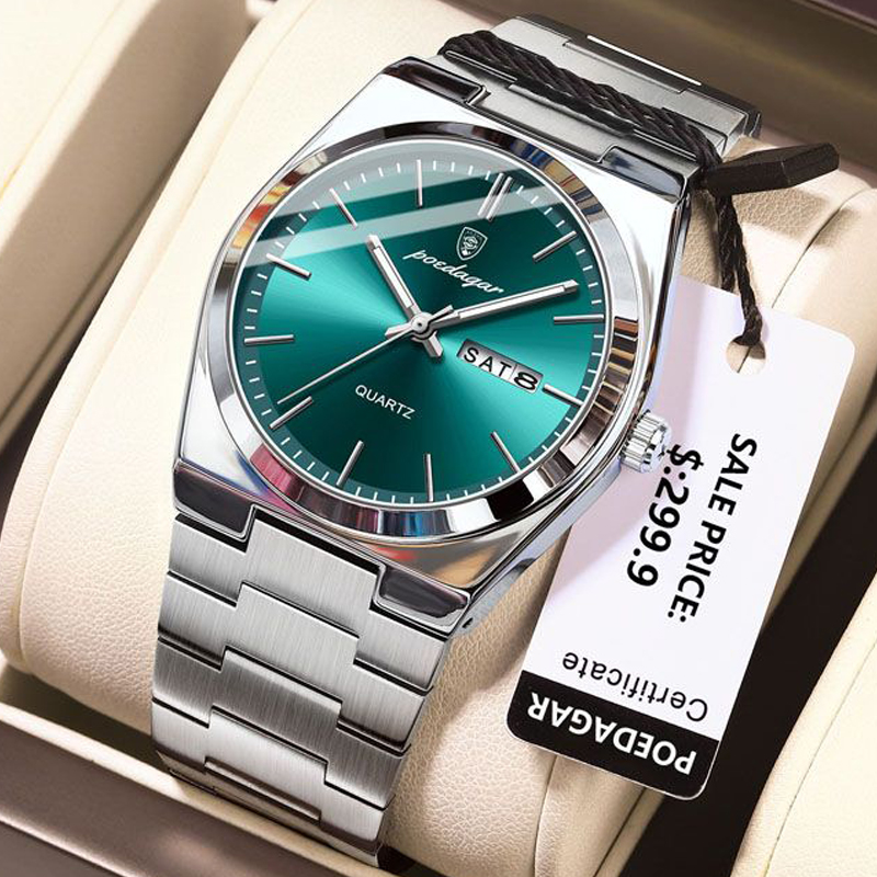 POEDAGAR Luxury Quartz Man Wristwatch Sport Men Watches Waterproof Luminous Date Week Stainless Steel Men's Watch Male
