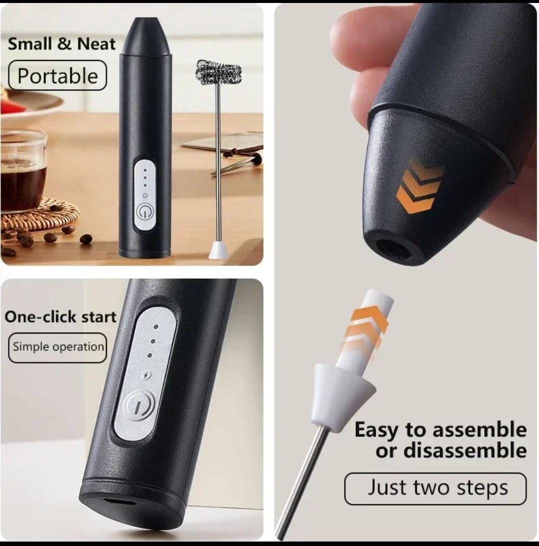 MINI Milk Frother USB Rechargeable 3 Speeds Foam Maker Coffee Whisk Mixer Electric Handle Blender Egg Beater