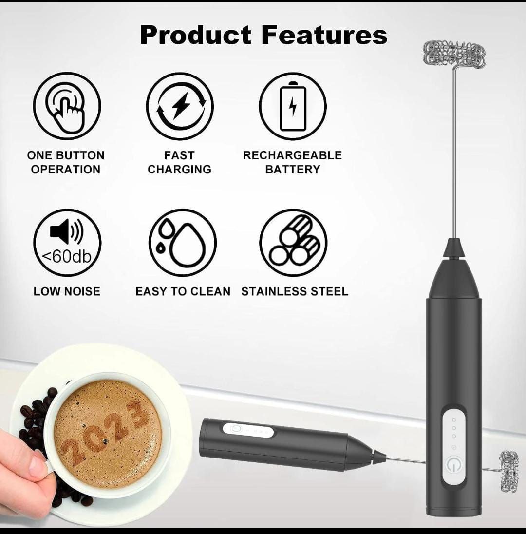 MINI Milk Frother USB Rechargeable 3 Speeds Foam Maker Coffee Whisk Mixer Electric Handle Blender Egg Beater
