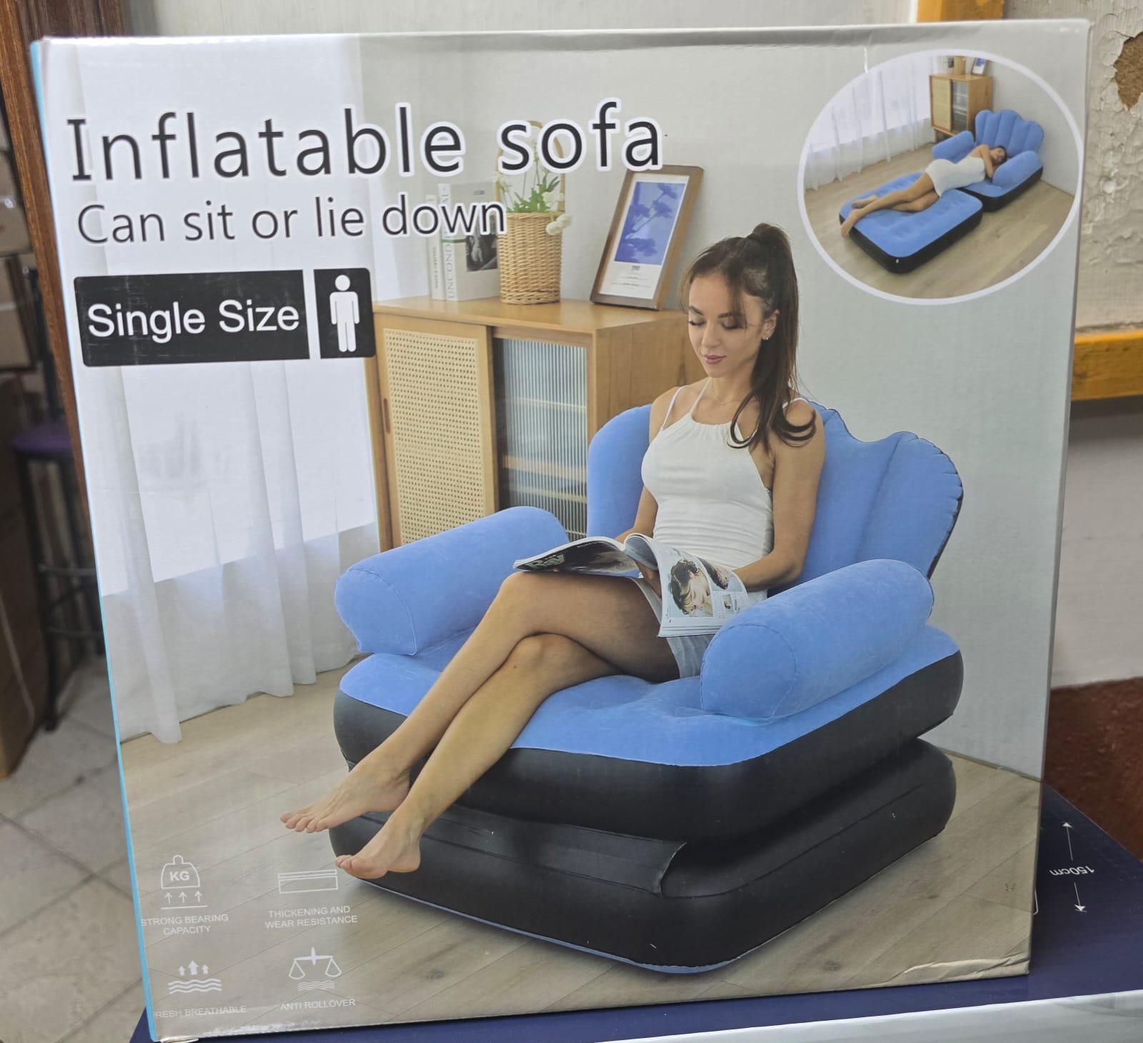 AVAILLABLE🔥🪖5 in 1 inflatable Couch lazy Sofa bed with L-shaped armrest / 1 Seater Sofa pull out bed 🔥🔥It's both a sophisticated and comfortable furniture. It is the ideal furniture for less spaci