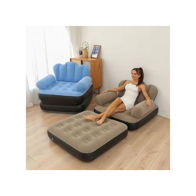 AVAILLABLE🔥🪖5 in 1 inflatable Couch lazy Sofa bed with L-shaped armrest / 1 Seater Sofa pull out bed 🔥🔥It's both a sophisticated and comfortable furniture. It is the ideal furniture for less spaci
