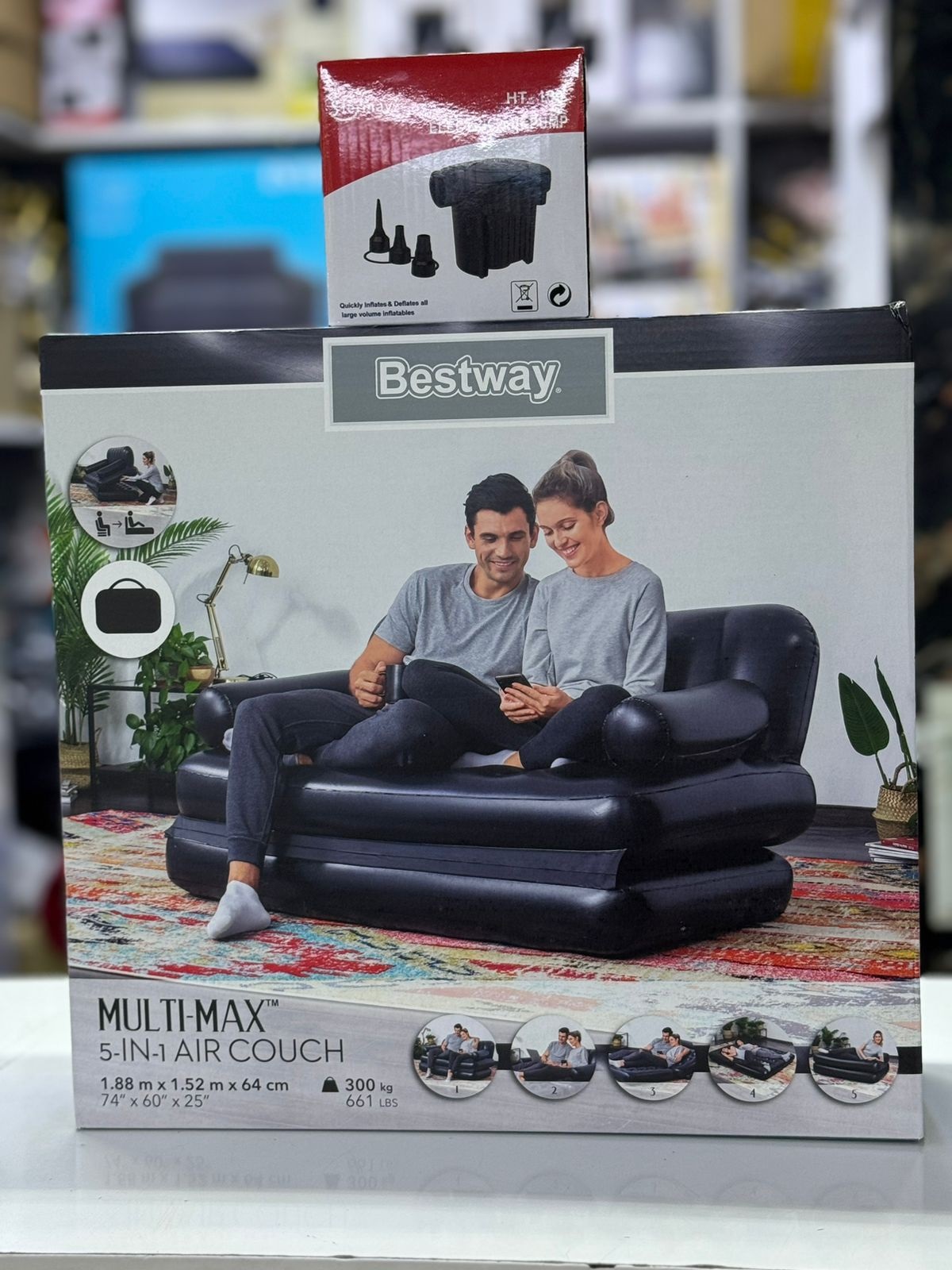Bestway 5 in 1 Inflatable Pullout Sofa 2 Seater Restful Comfort With Premium Design, FREE Electric Pump & Stylish Home Relaxation