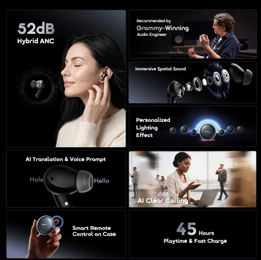 oraimo SpaceBuds 2 AI Smart 45hrs Playtime True Wireless Earbuds Bluetooth Earphones
