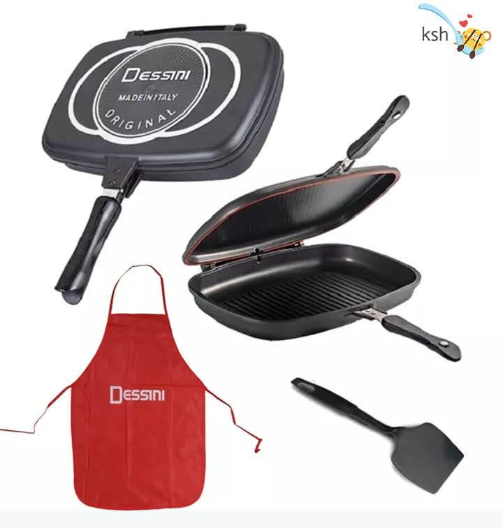 🍳 Double Grill Pan – Non-Stick Double-Sided Frying & Grilling Pan | Flip Lock Pressure Pan for Meat, Fish & Sandwiches