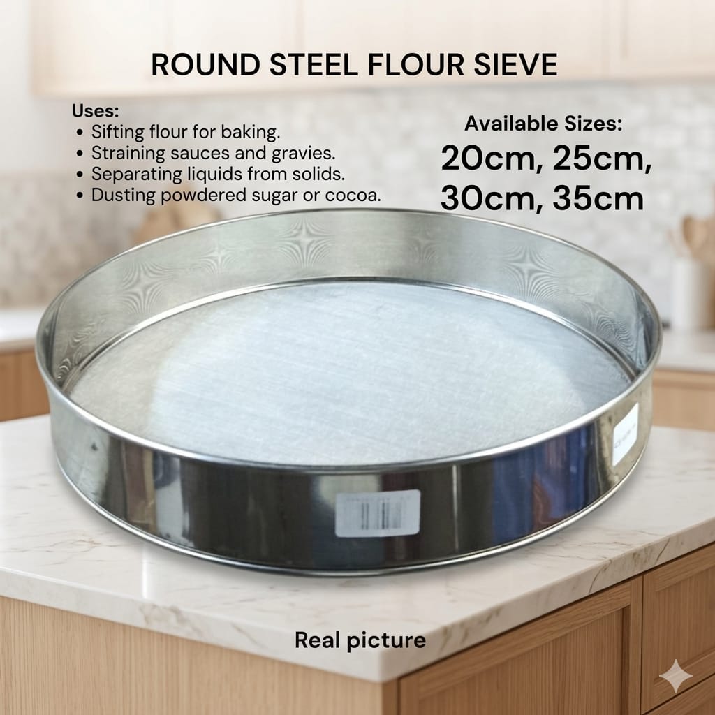 🥣 20cm Professional Round Stainless Steel Flour Sieve | Heavy-Duty Fine Mesh Sifter for Baking & Pastry ✨