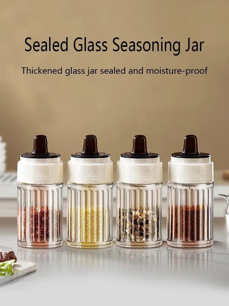 ✨ Premium Striped Seasoning Glass Jars with Bamboo Lids | Airtight Ribbed Spice Containers | Unique & Classy Professional Kitchen Organizer ✅