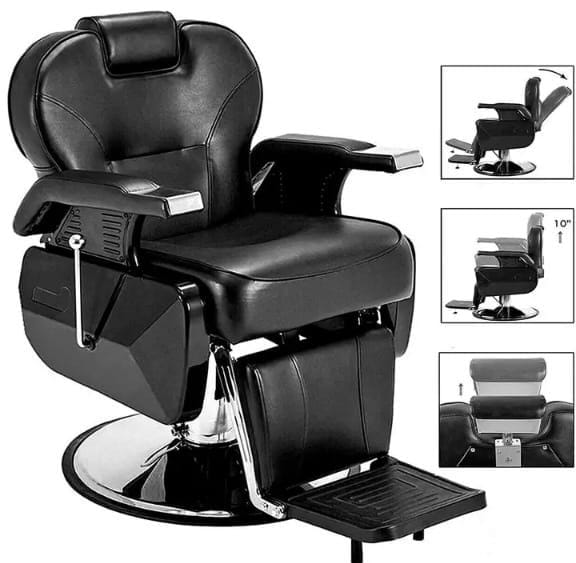 Executive Imported Barber Chair Reclining Salon Chair – Hydraulic Salon Styling Chair, Heavy Duty Barbershop Chair.