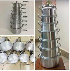 TC 17PCS Aluminium Cookware Set Sufuria 7pcs pots+7pcs lids Cooking Pots (16cm/18cm/20cm/22cm/24cm/ 26cm/28cm) with 3pcs Accessories