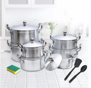 TC 17PCS Aluminium Cookware Set Sufuria 7pcs pots+7pcs lids Cooking Pots (16cm/18cm/20cm/22cm/24cm/ 26cm/28cm) with 3pcs Accessories