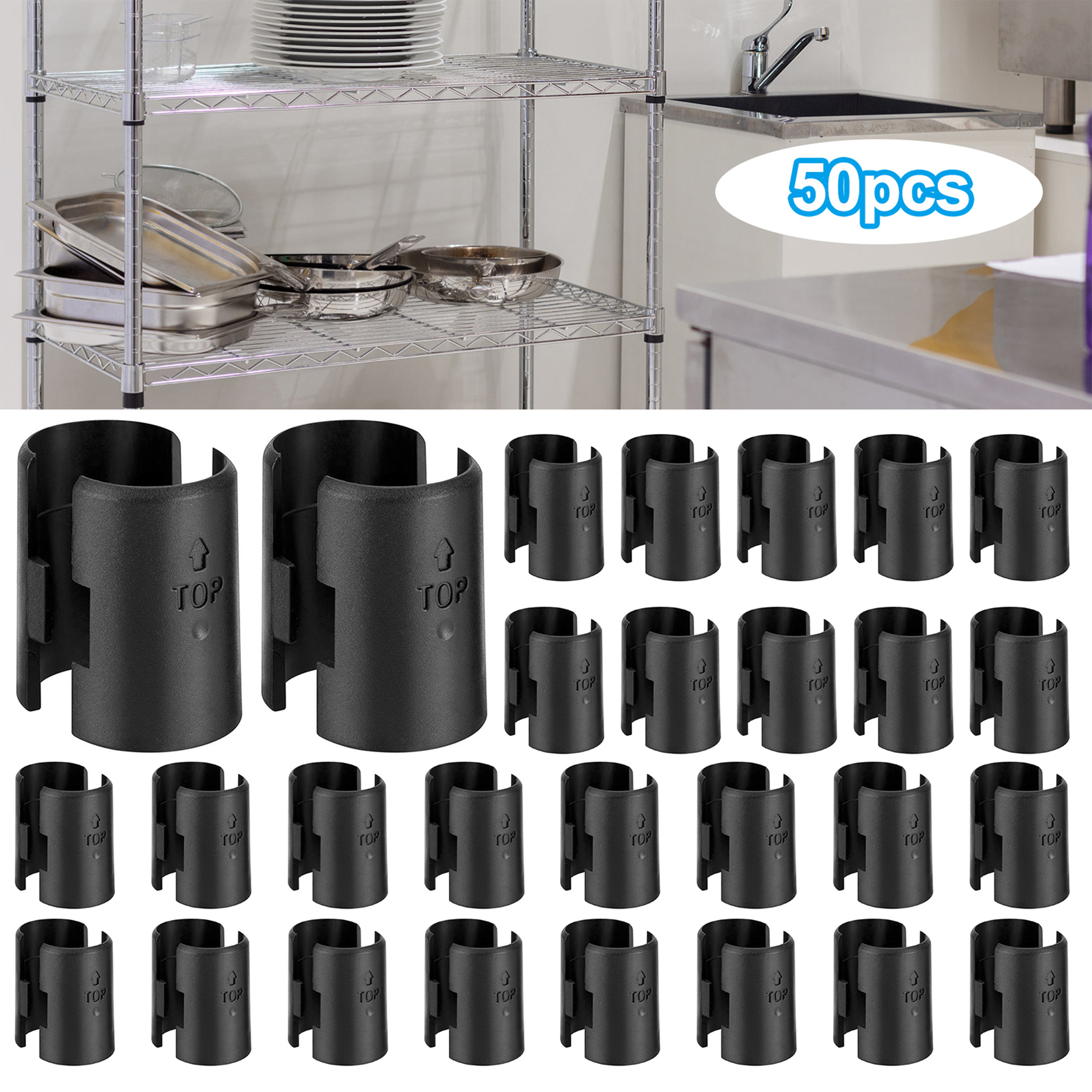 50pcs Wire Shelf Clips, Wire Shelving Shelf Lock Clips for 1" Post, Wire Rack Lock Clip Replacements for Metal Shelving Sleeves System