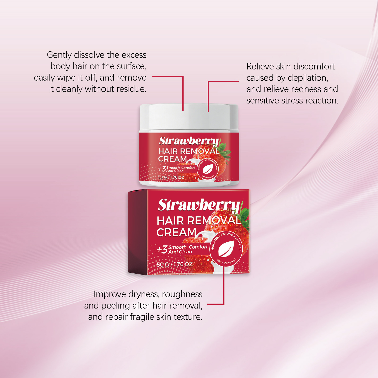 Strawberry Soft Hair Removal Cream Daily Body Skin Cleansing Moisturizing Comfortable Easy to Rinse Refreshing Portable Hair Removal Cream