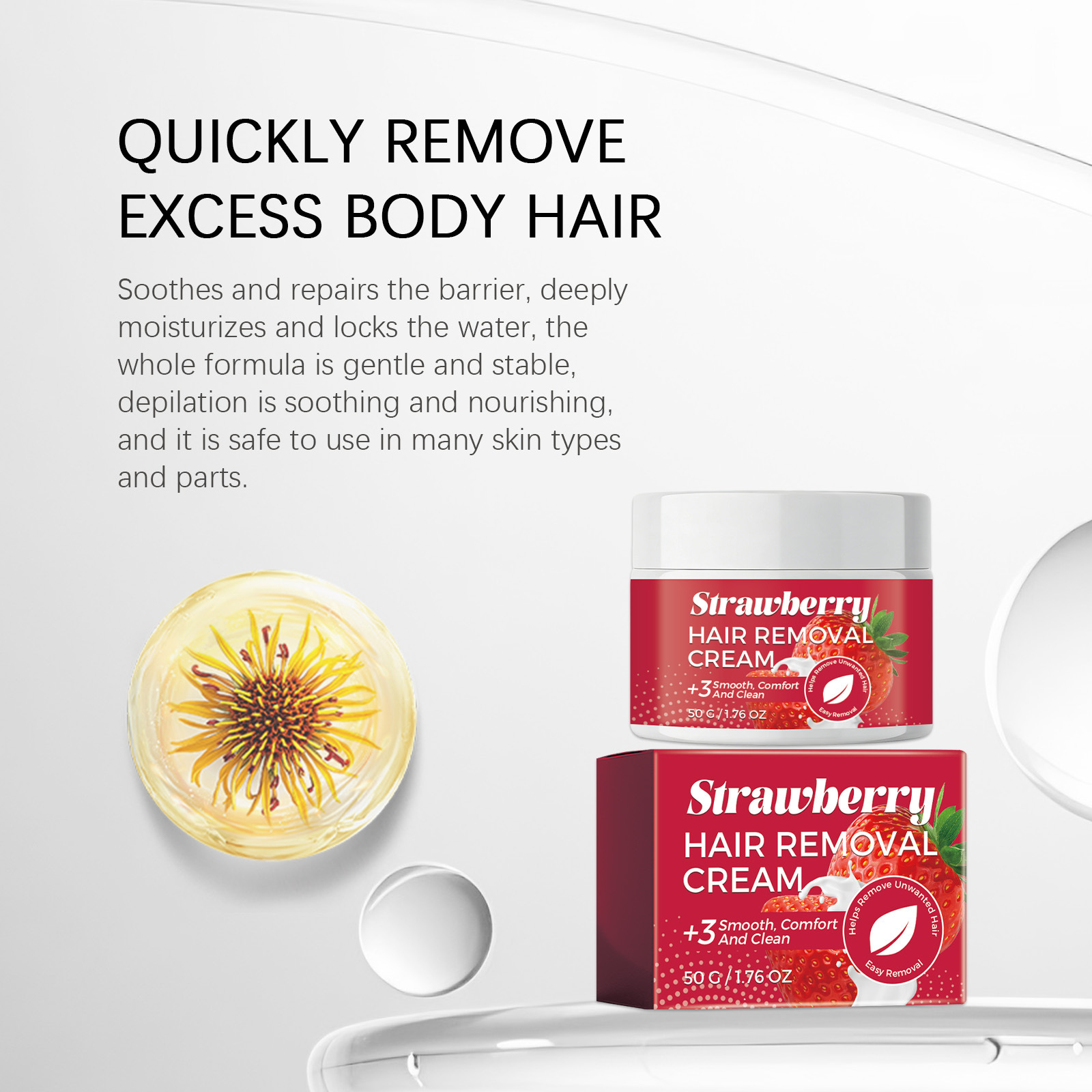 Strawberry Soft Hair Removal Cream Daily Body Skin Cleansing Moisturizing Comfortable Easy to Rinse Refreshing Portable Hair Removal Cream