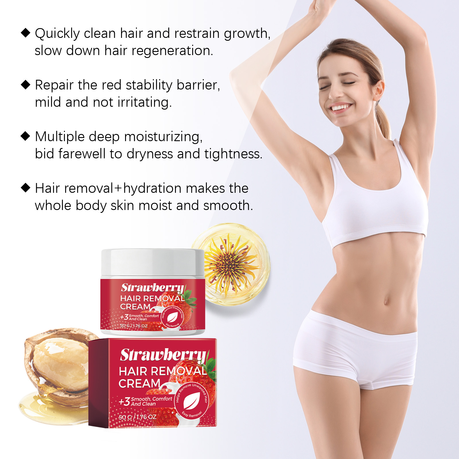 Strawberry Soft Hair Removal Cream Daily Body Skin Cleansing Moisturizing Comfortable Easy to Rinse Refreshing Portable Hair Removal Cream