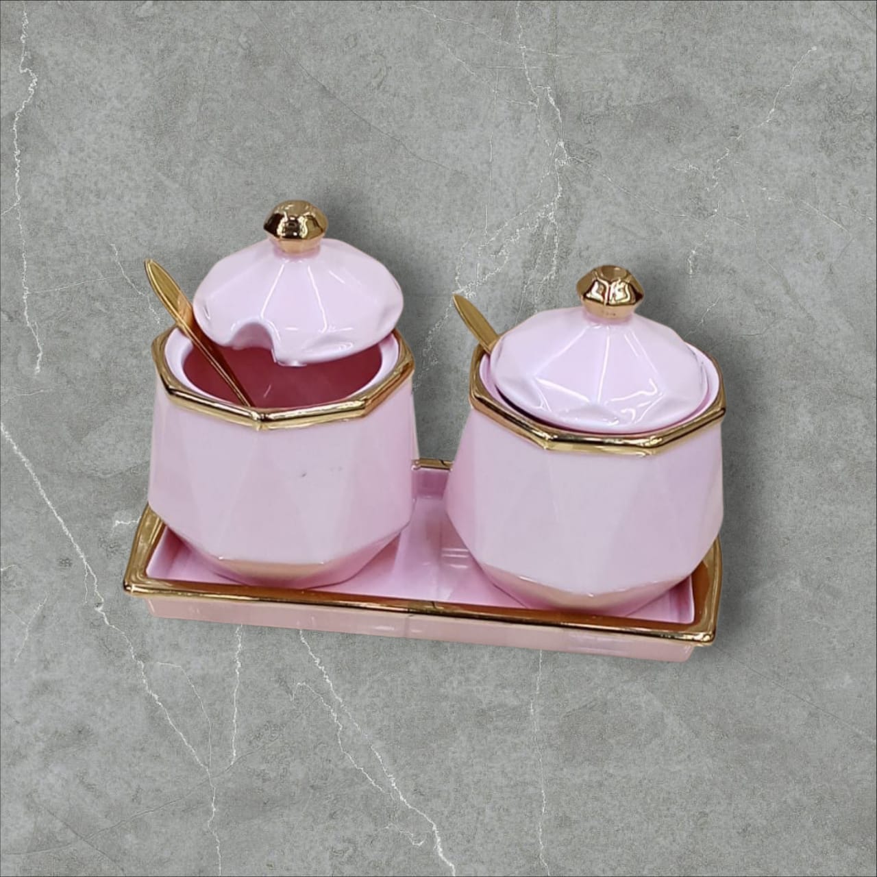 🌈 EVERYDAY OFFER 🌈  - 2pc Ceramic Sugar Dish Set with Lid Spoon Elegant Kitchen Storage Container Durable Stylish Home Use Premium