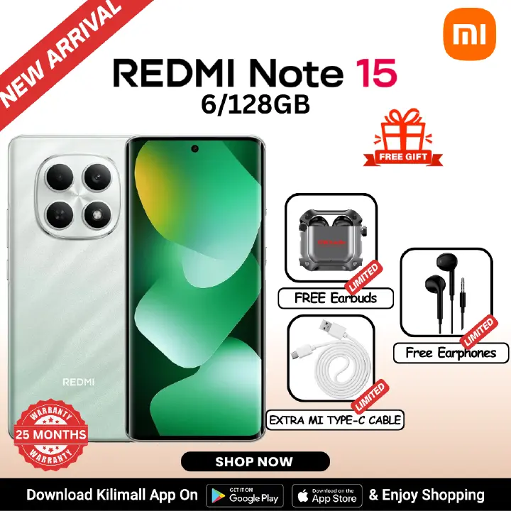 【Xiaomi Official】REDMI Note 15 Smartphone 6.77" AMOLED Display 6GB +128GB Dual SIM 108MP main camera 20MP front camera 6000mAh battery 33W In-screen fingerprint 120Hz Splash, Water and Dust Resistant