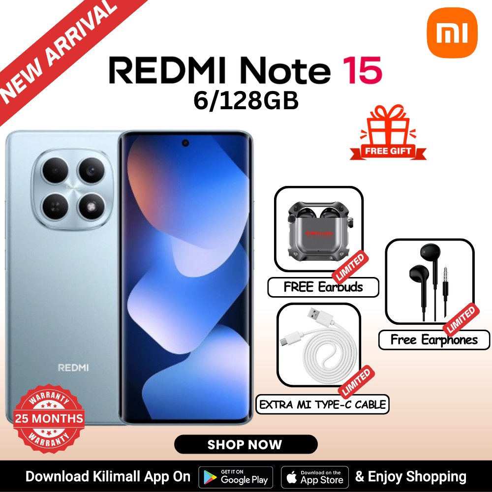 【Xiaomi Official】REDMI Note 15 Smartphone 6.77" AMOLED Display 6GB +128GB Dual SIM 108MP main camera 20MP front camera 6000mAh battery 33W In-screen fingerprint 120Hz Splash, Water and Dust Resistant