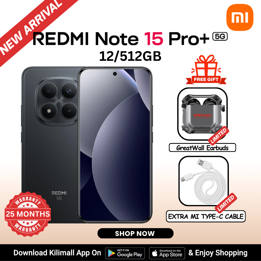 【Xiaomi Official】REDMI Note 15 Pro+ 5G Smartphone 6.83"  AMOLED Display  12GB + 512GB  Dual SIM + eSIM (200MP + 8MP) Main Camera 32MP front camera 6500mAh battery100W In-screen fingerprint Android 15