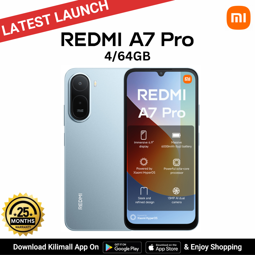 【Xiaomi Official】Redmi A7 PRO Smartphone -  6.9" LCD Display 4GB RAM + 64GB ROM Dual SIM 6000mAh 13MP main camera 8MP Selfie camera Side fingerprint sensor Type C charger 3.5mm jack Bluetooth 5.2