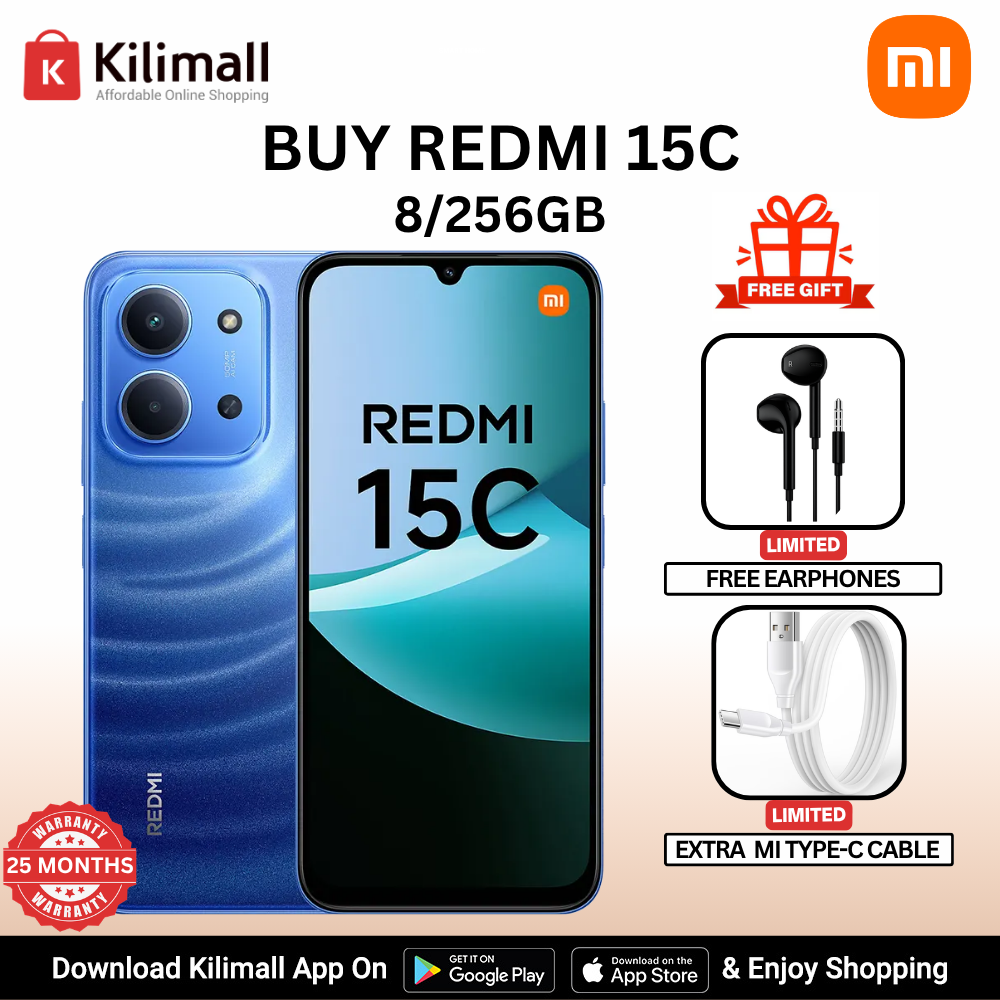 【Xiaomi Official】Redmi 15C Smartphone Display 6.9” 120Hz - 8GB Ram + 256GB Rom Dual SIM, 4G , 6000mAh Battery ,50MP AI dual camera ,33W fast charging ,IP64 ,MediaTek Helio G81-Ultra