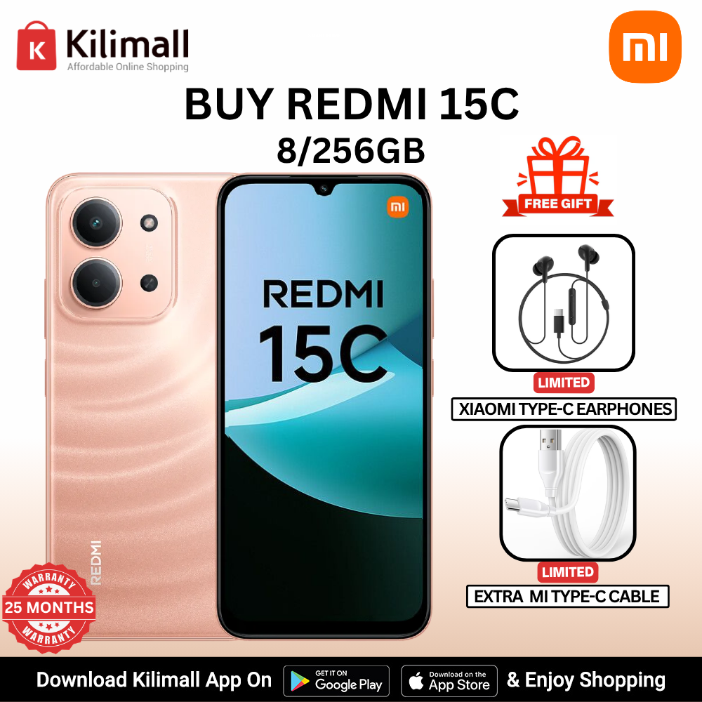 【Xiaomi Official】Redmi 15C Smartphone Display 6.9” 120Hz - 8GB Ram + 256GB Rom Dual SIM, 4G , 6000mAh Battery ,50MP AI dual camera ,33W fast charging ,IP64 ,MediaTek Helio G81-Ultra