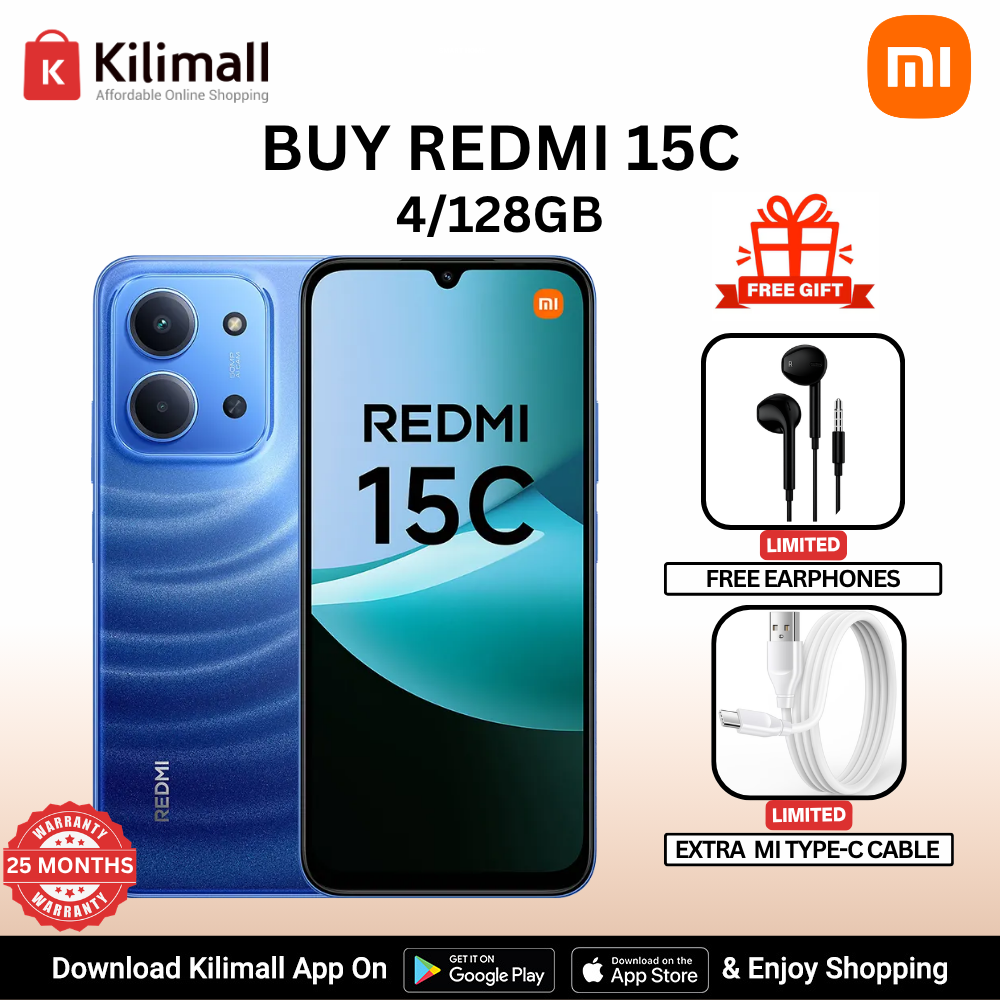 【Xiaomi Official】Redmi 15C Smartphone Display 6.9” 120Hz - 4GB Ram + 128GB Rom Dual SIM, 4G , 6000mAh Battery ,50MP AI dual camera ,33W fast charging ,IP64 ,MediaTek Helio G81-Ultra