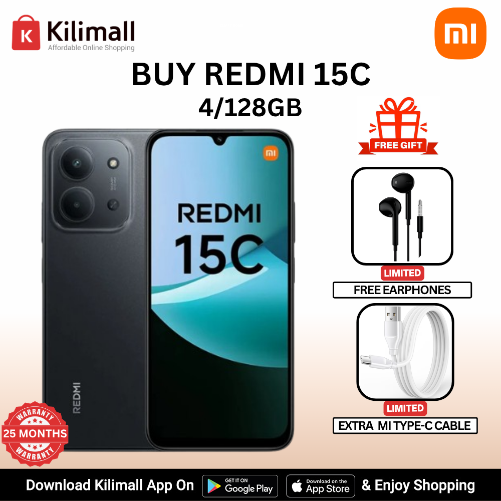 【Xiaomi Official】Redmi 15C Smartphone Display 6.9” 120Hz - 4GB Ram + 128GB Rom Dual SIM, 4G , 6000mAh Battery ,50MP AI dual camera ,33W fast charging ,IP64 ,MediaTek Helio G81-Ultra