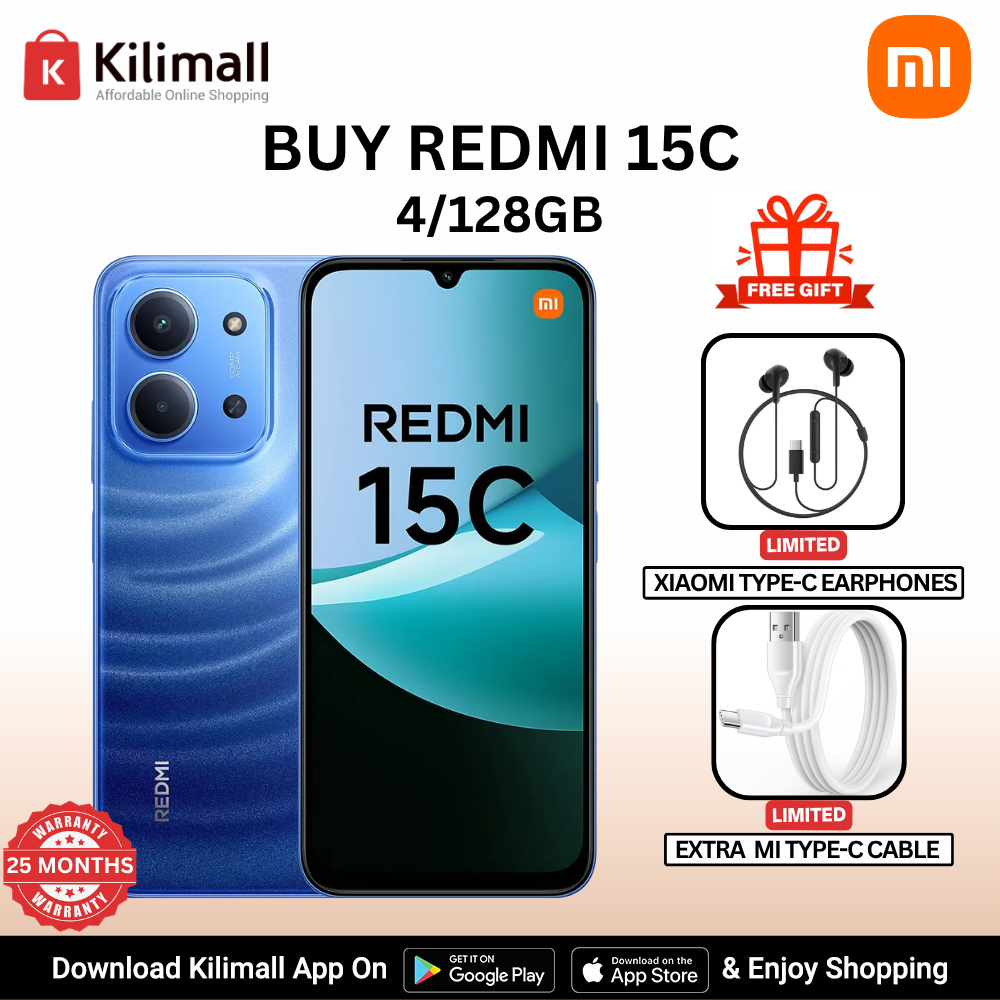 【Xiaomi Official】Redmi 15C Smartphone Display 6.9” 120Hz - 4GB Ram + 128GB Rom Dual SIM, 4G , 6000mAh Battery ,50MP AI dual camera ,33W fast charging ,IP64 ,MediaTek Helio G81-Ultra