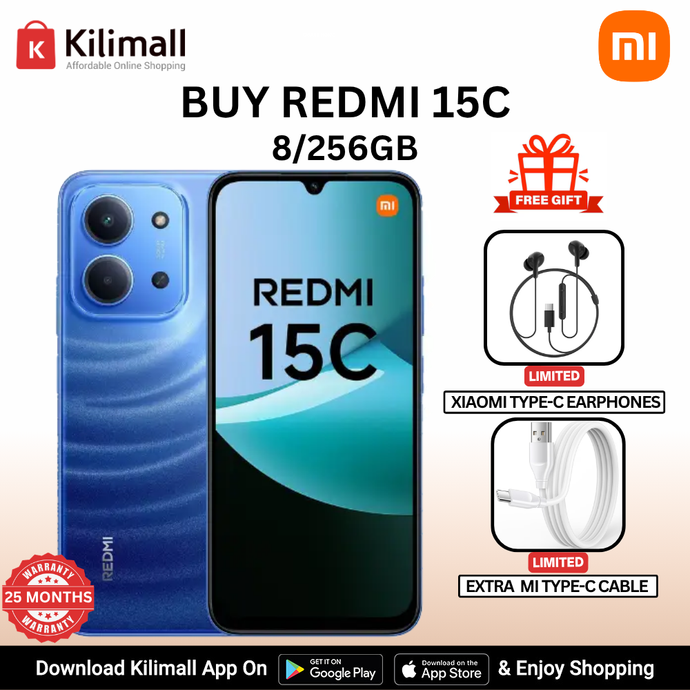 【Xiaomi Official】Redmi 15C Smartphone Display 6.9” 120Hz - 8GB Ram + 256GB Rom Dual SIM, 4G , 6000mAh Battery ,50MP AI dual camera ,33W fast charging ,IP64 ,MediaTek Helio G81-Ultra