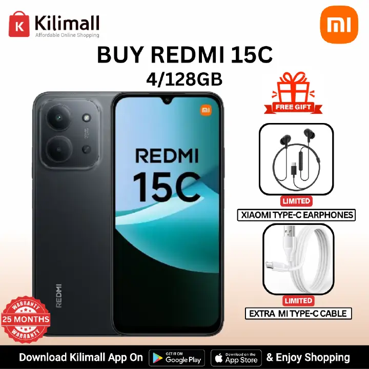【Xiaomi Official】Redmi 15C Smartphone Display 6.9” 120Hz - 4GB Ram + 128GB Rom Dual SIM, 4G , 6000mAh Battery ,50MP AI dual camera ,33W fast charging ,IP64 ,MediaTek Helio G81-Ultra