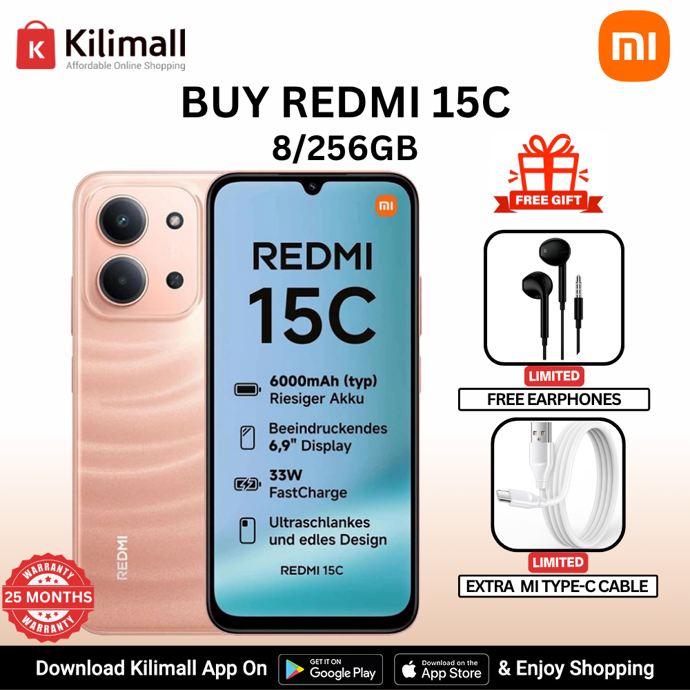 【Xiaomi Official】Redmi 15C Smartphone Display 6.9” 120Hz - 8GB Ram + 256GB Rom Dual SIM, 4G , 6000mAh Battery ,50MP AI dual camera ,33W fast charging ,IP64 ,MediaTek Helio G81-Ultra