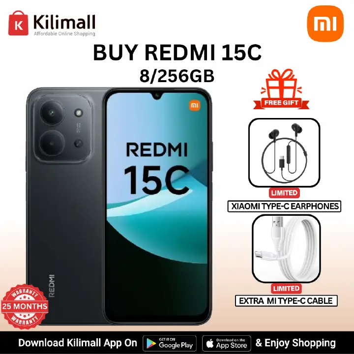 【Xiaomi Official】Redmi 15C Smartphone Display 6.9” 120Hz - 8GB Ram + 256GB Rom Dual SIM, 4G , 6000mAh Battery ,50MP AI dual camera ,33W fast charging ,IP64 ,MediaTek Helio G81-Ultra