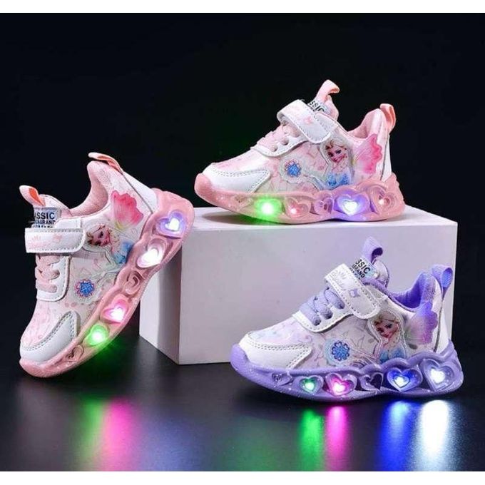 Girls  Hook & Loop Casual Shoes Breathable Flat Running Teen Outdoor Sneakers with Led Lights
