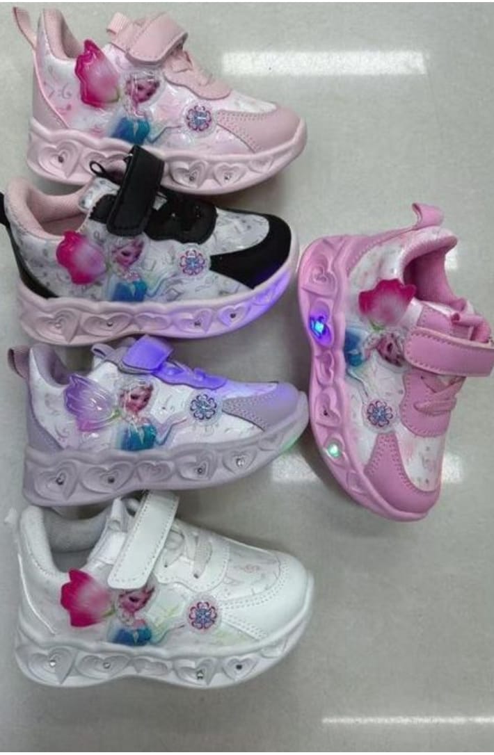 Girls  Hook & Loop Casual Shoes Breathable Flat Running Teen Outdoor Sneakers with Led Lights